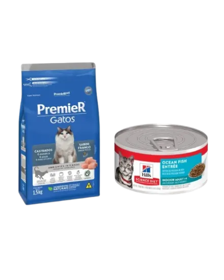 Alimento Premier Gatos Castrados Pollo 1.5kg + Lata Hills (¡Elige Sabor!) - Imagen 2